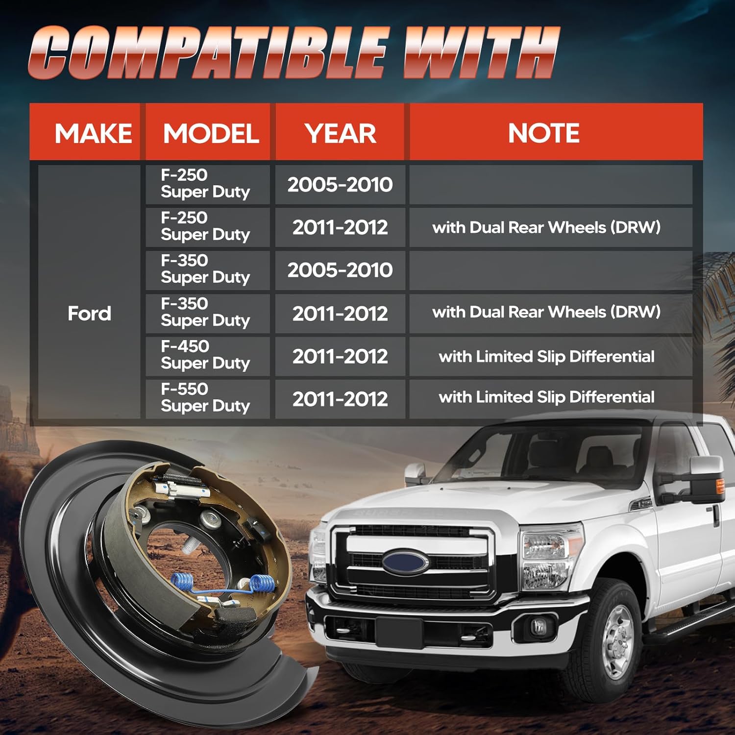 926272 Rear Right Loaded Parking Brake Backing Plate Assembly, Fit for Ford F-250/ F-350 Super Duty 2005-2012, F-450/ F-550 Super Duty 2011-2012, OE 5C3Z2209AA, 5C3Z2209AB