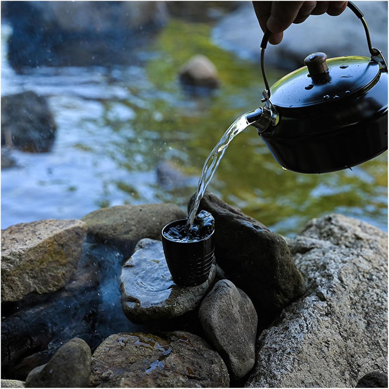 Camping Kettle 600ML Compact Kettle, Portable Camping Coffee Kettle, Stainless Steel Camping Kettle, Compact Tea Kettle for Outdoor, Camping, Travelling Camping Kettle Camp Tea offee Pot (Color : Kha