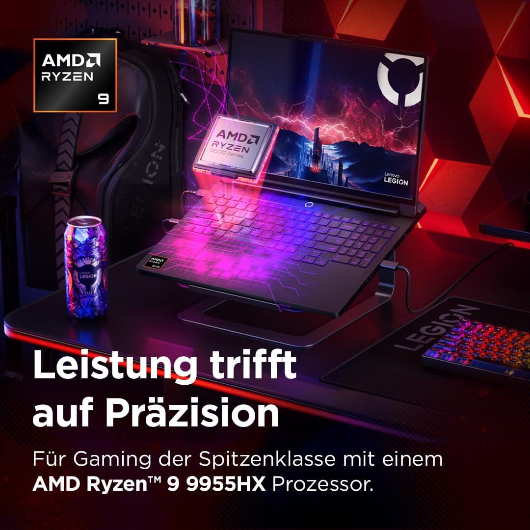 Lenovo Legion Pro 7 Gaming AI Laptop | 16" WQXGA OLED 240Hz Display | AMD Ryzen 9 9955HX | 32GB RAM | 1TB SSD | NVIDIA GeForce RTX 5070Ti | Windows 11 | QWERTZ | Schwarz | 3 Monate GamePass