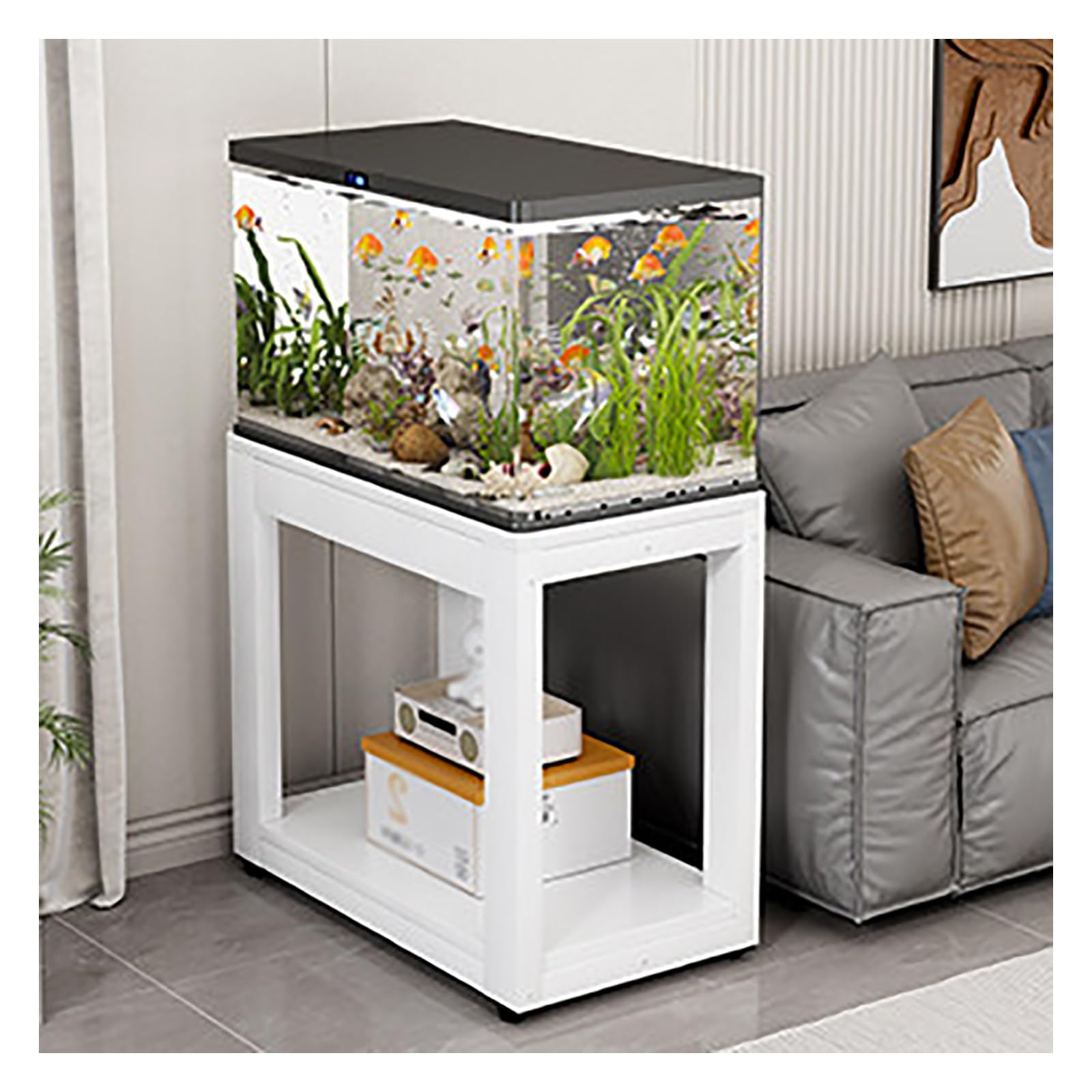 Supporto per Acquario, Mobile per Acquario | Ripiani in Legno Massello, Portata di 400 kg, Piedini Antiscivolo Regolabili(White B,91x35x60cm/36x14x24in)