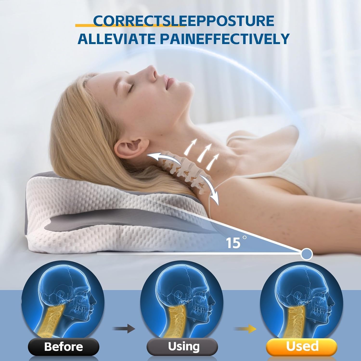 Cervical Neck Pillow for Neck and Shoulder Pain Relief, Memory Foam Pillow, Ergonomic Contour Side Sleeper Pillows, Soft Cooling Orthopedic Pillow for Side Back Stomach Sleepers (Grey)
