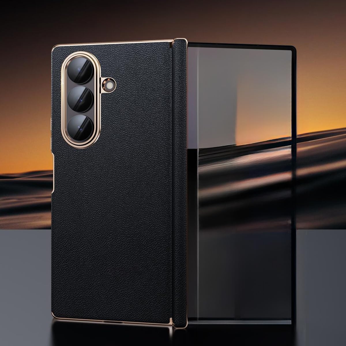 [Unique Design] Case for Samsung Galaxy Z Fold 7 with Dual Hinge Protection, Artificial Leather Shockproof Single Back Hard Case (Brown)