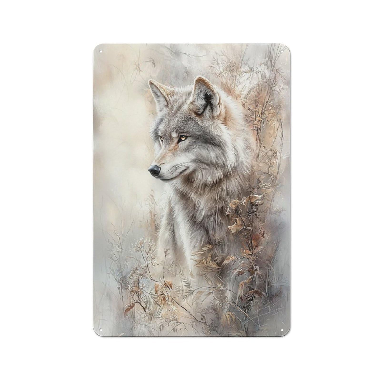 Junmoney Style Retro Metal Wall Sign 30X20cm Featuring Wolf In The Wild For Pub Or Café, For Garage, Workshop And Man Cave Decoration