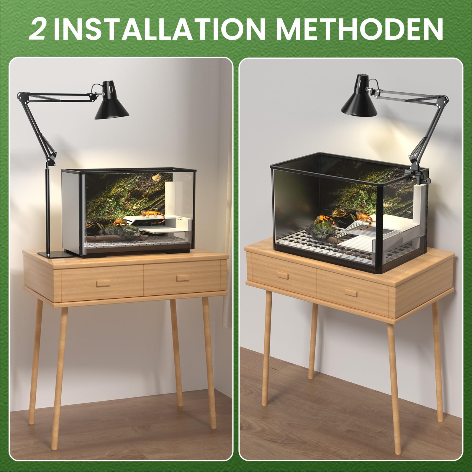 GlowUp Reptilien Lampenständer Verstellbarer 40-180CM, Hoch Reptilien Wärmelampenständer mit E27 Lampenschirm, Reptilien Lampenhalter Terrarium, Lichtständer für Schildkröten Spinne (Ohne Glühbirnen)