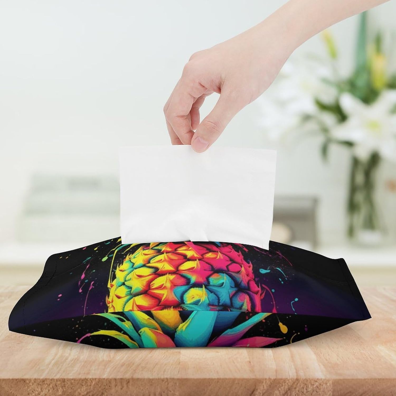 Large - Opening Colorful Pineapple Printed Tissue Box Cover Stylish, Durable & Universal Fit for All - Easy Use, A Must - Have for Home, Office & Car” image 5