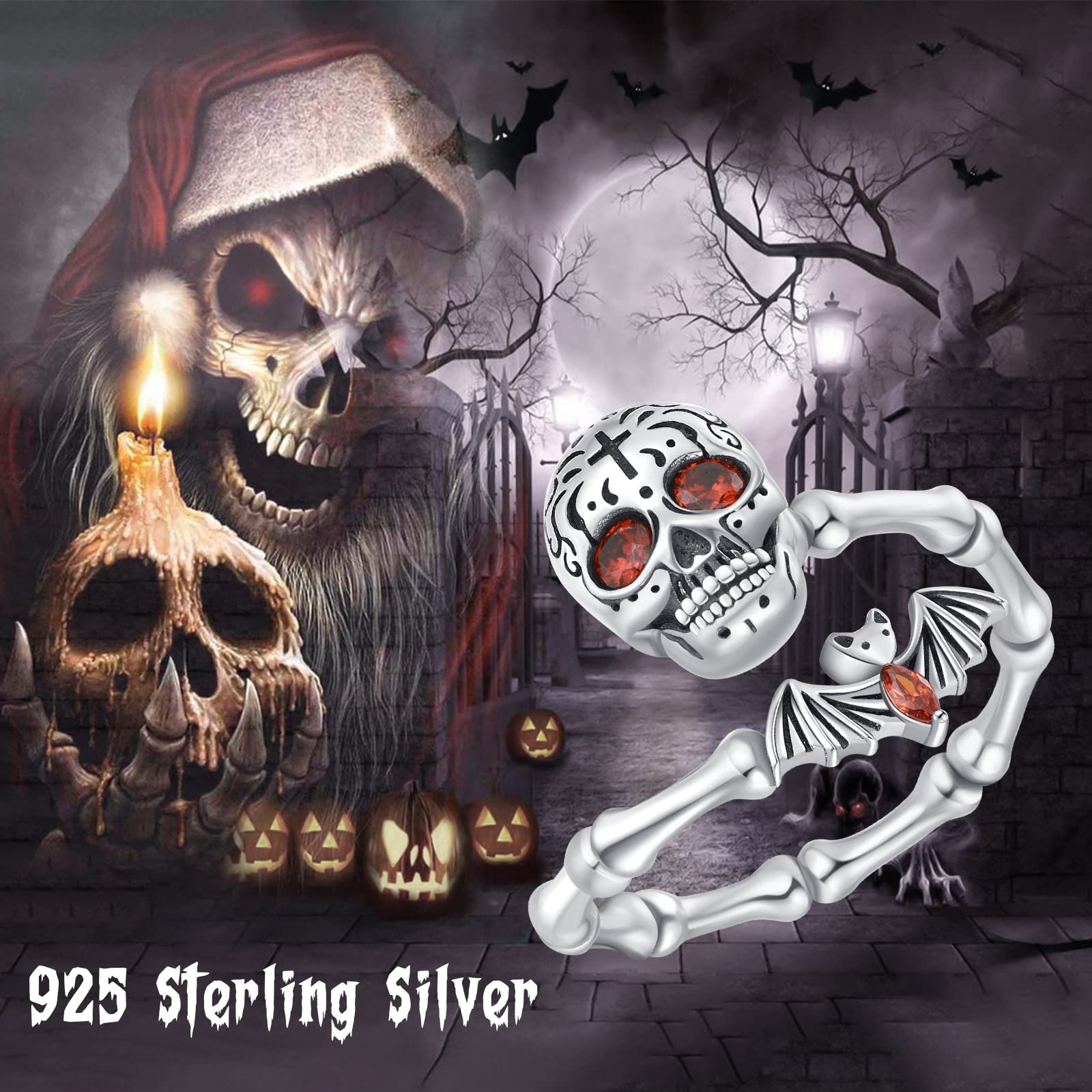 Anillo de calavera Anxiety de plata de ley 925, anillo de murciélago ajustable, regalo de San Valentín, joyas para mujer, Plata de ley