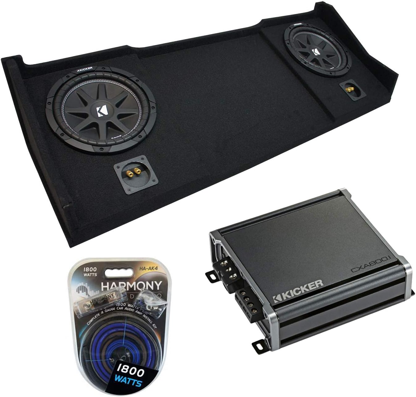 Harmony Audio Compatible with 1994-2001 Dodge Ram Club Quad Kicker Bundle Bundle Comp C10 Dual 10" Sub Box CXA800.1