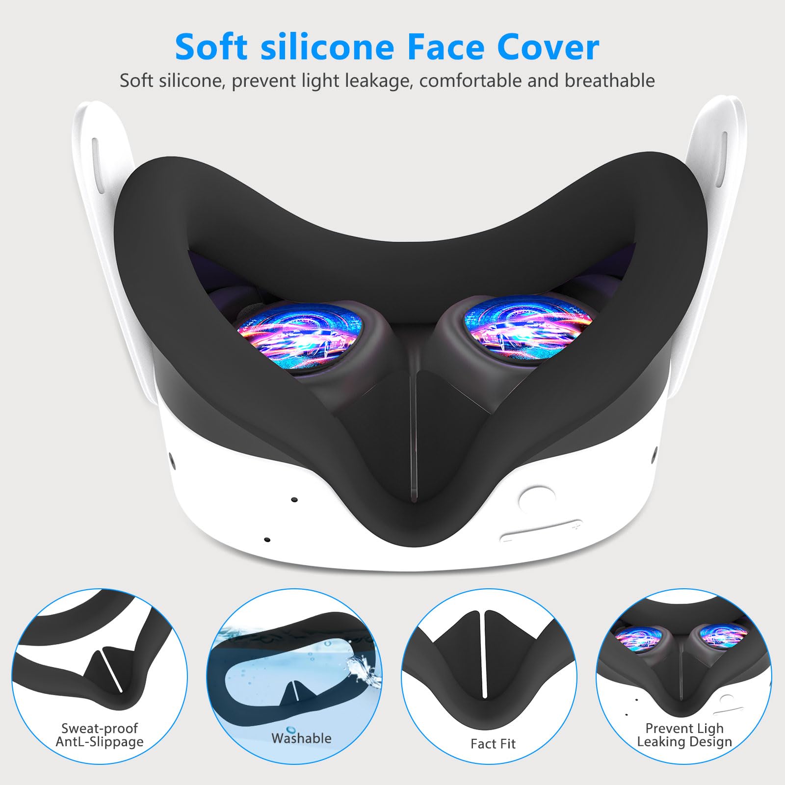 Juego de fundas para Quest 3s, incluye empuñaduras de control más largas de apertura de batería, cubierta rígida de TPU, cubierta facial de silicona y cubierta de lente para Quest 3s (negro,