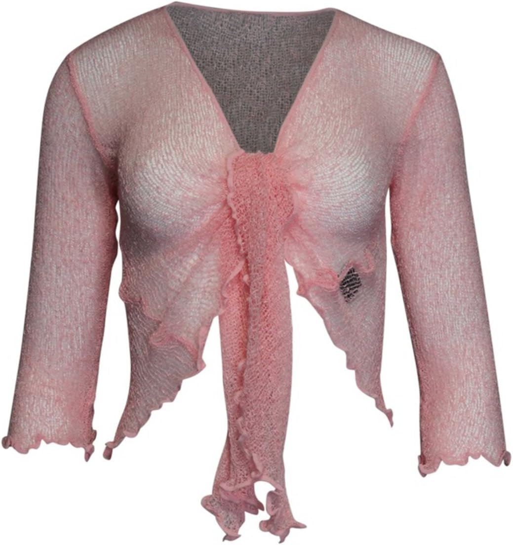Women Plain Super Stretch Knitted Tie up Cardigan Bolero Shrug Open Cardigan (ONE Size FITS All)