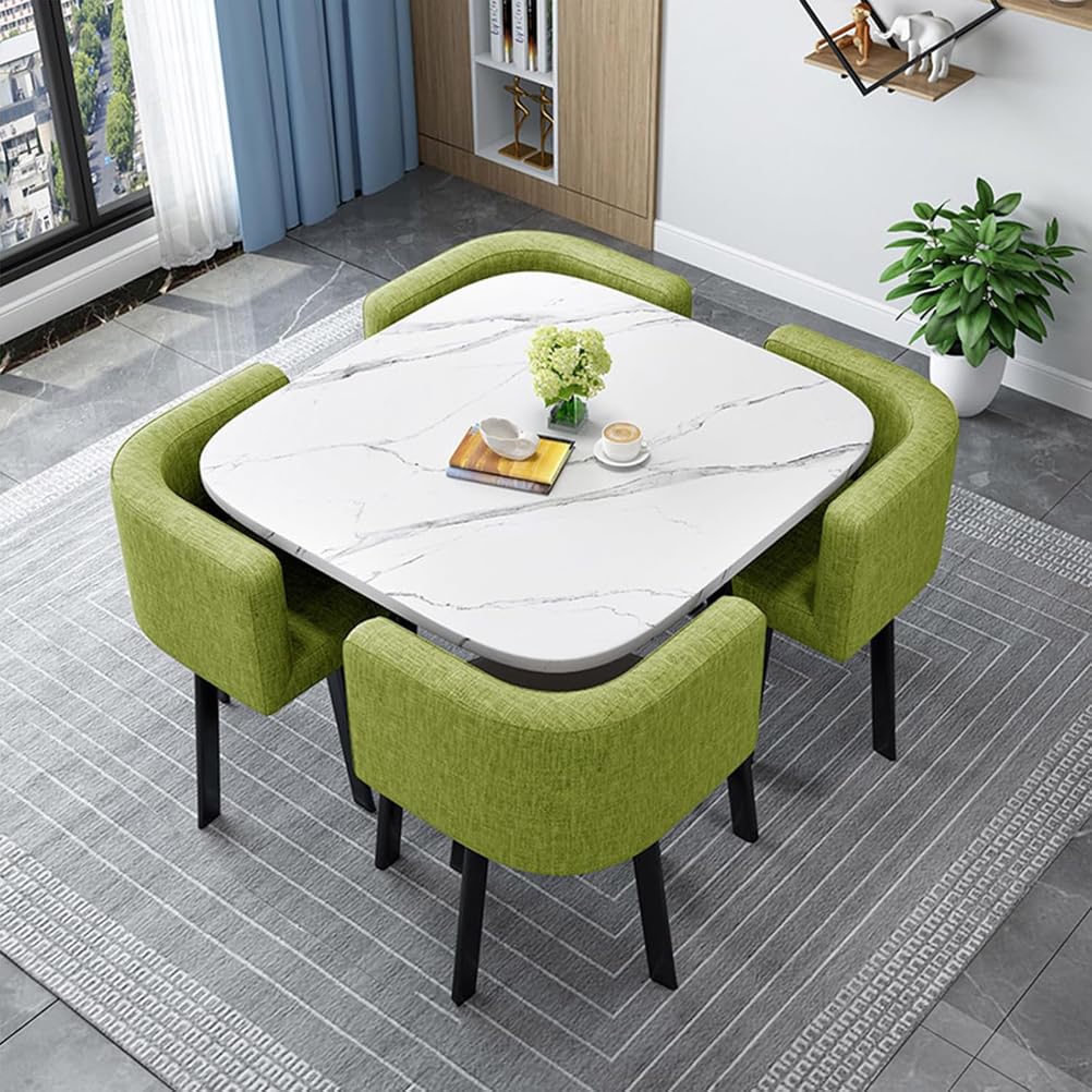 AYCDL Modern Dining Table Set with 4 Durable Chairs Compact Round/Square Kitchen Furniture Ideal for Home Conference and Meeting Rooms 90cm Size Stylish Rec,32-80cm