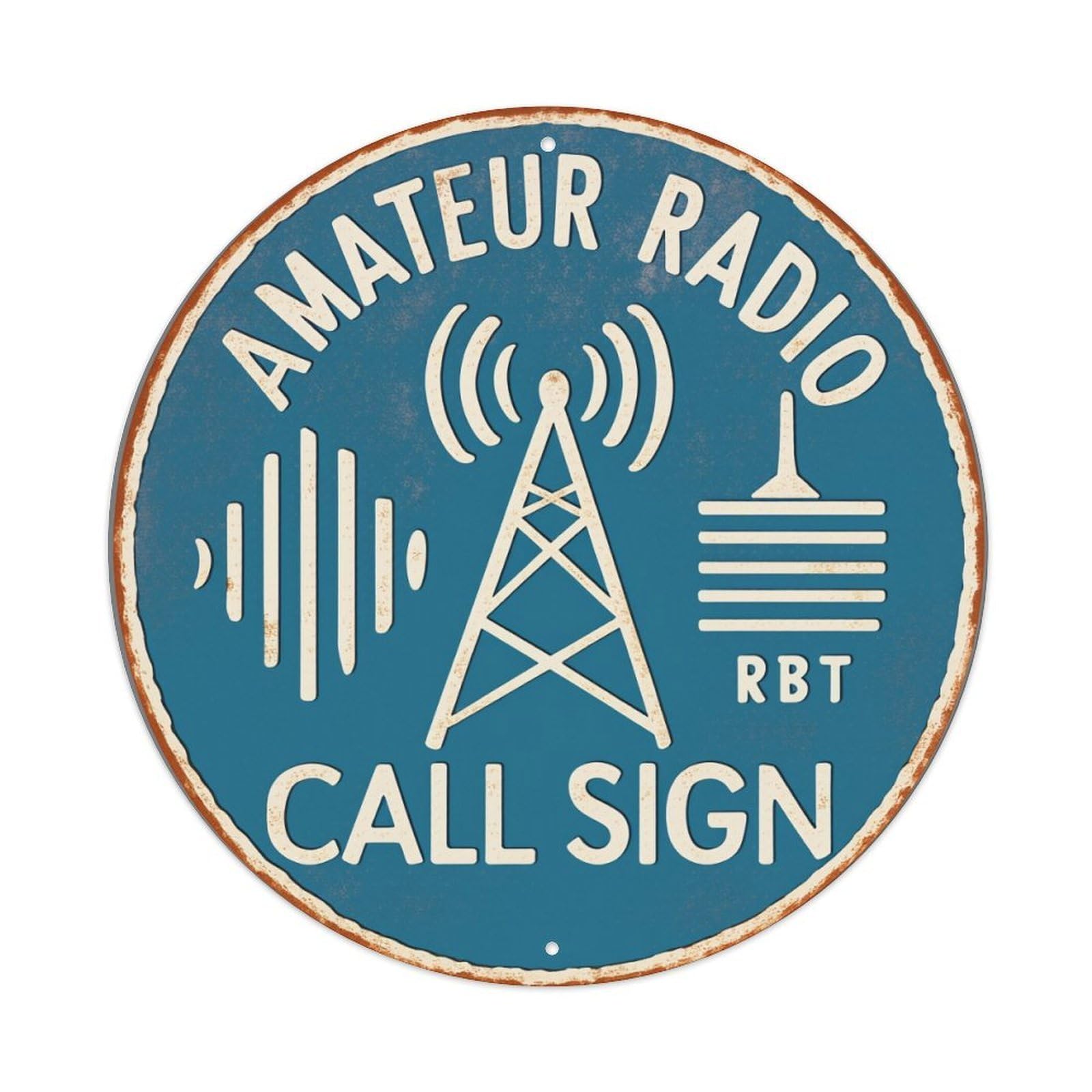 Amateur Radio Tower Signal Rbt Round Tin Sign Vintage Metal Poster, Home Bar Garage Man Cave Cafe Indoor & Outdoor Wall Decoration 8x8Inches