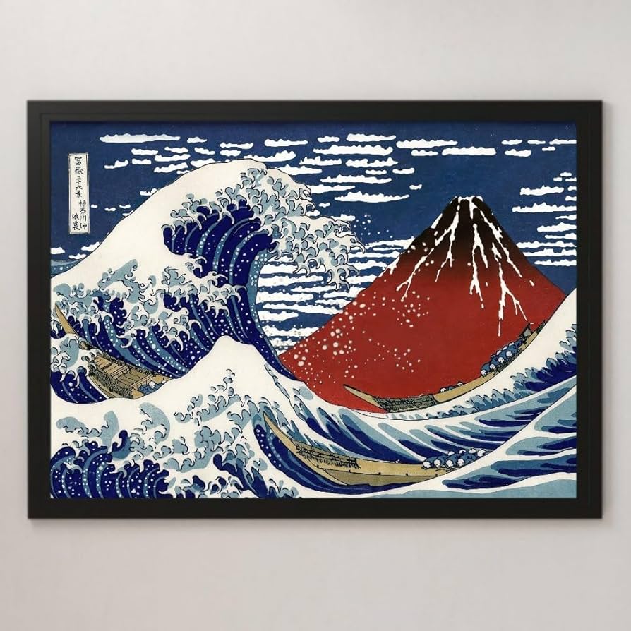 Amazon.co.jp: 津波と赤富士 富嶽三十六景パロディ イラスト