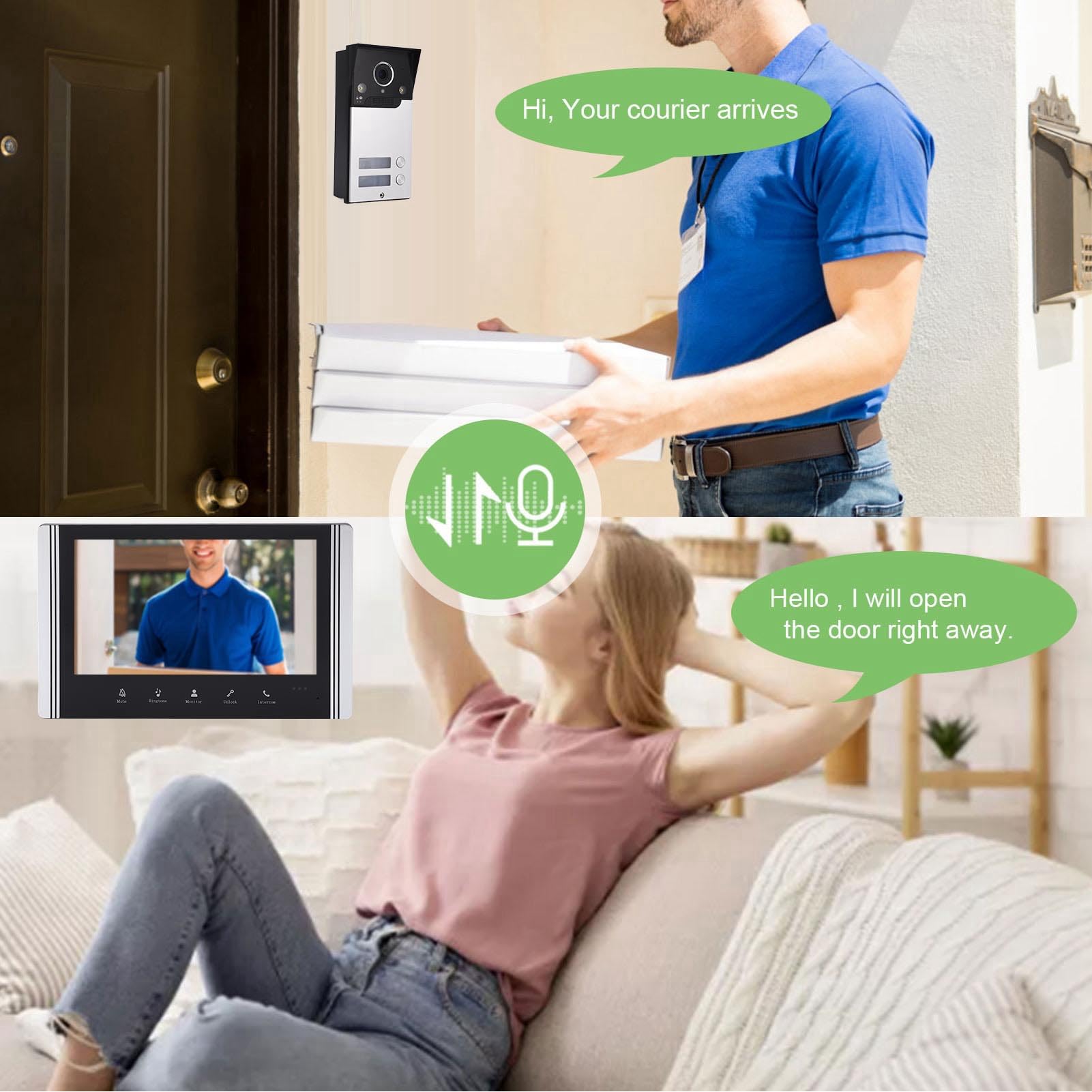 Generic 7in TFT LCD Door Entry System, 2 Indoor Screen Intercom Systems for Home, Video Doorbell with Monitor Wireless, 120° Wide Angle for Home Apartment (US Plug), Genericnwfd4tgx13-13