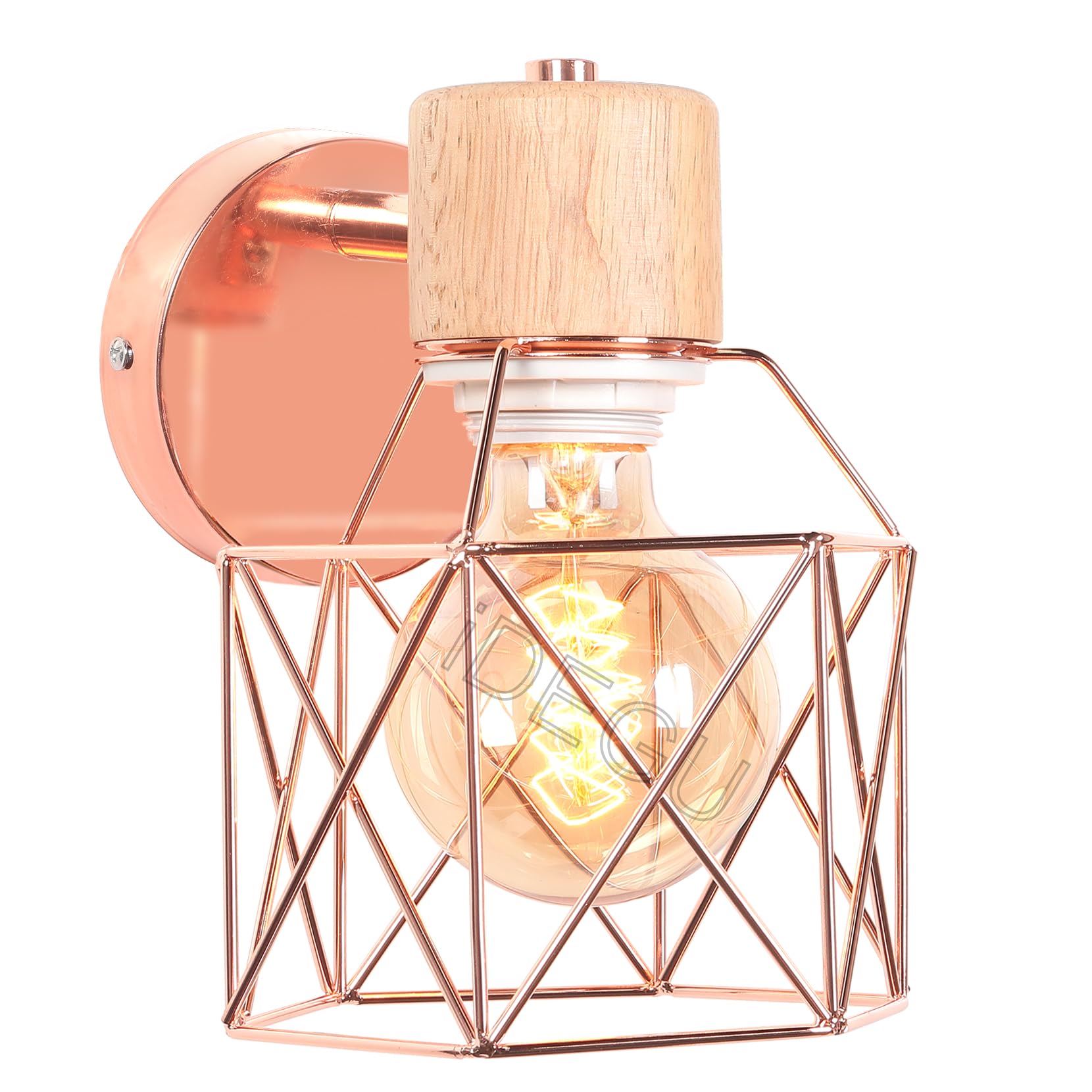 iDEGU Industrial Wall Light Metal Cage Design Wood Wall Lamp Adjustable Vintage Indoor Wall Sconce E27 Ceiling Light for Bedroom, Hallway, Living Room (15cm, Type A, Rose Gold, 1 Pack) โ image 1