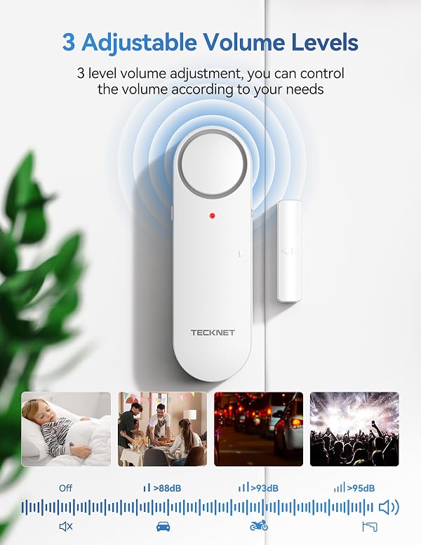 TECKNET Door Alarms When Opened, Window Door Alarm for Kids Safety, 2-in-1 Alarm & Chime, Door Sensor for Home Security, 3-Level Volume Control, Window Alarms for Garages, Apartment, 3Pcs by TECKNET - Image 3