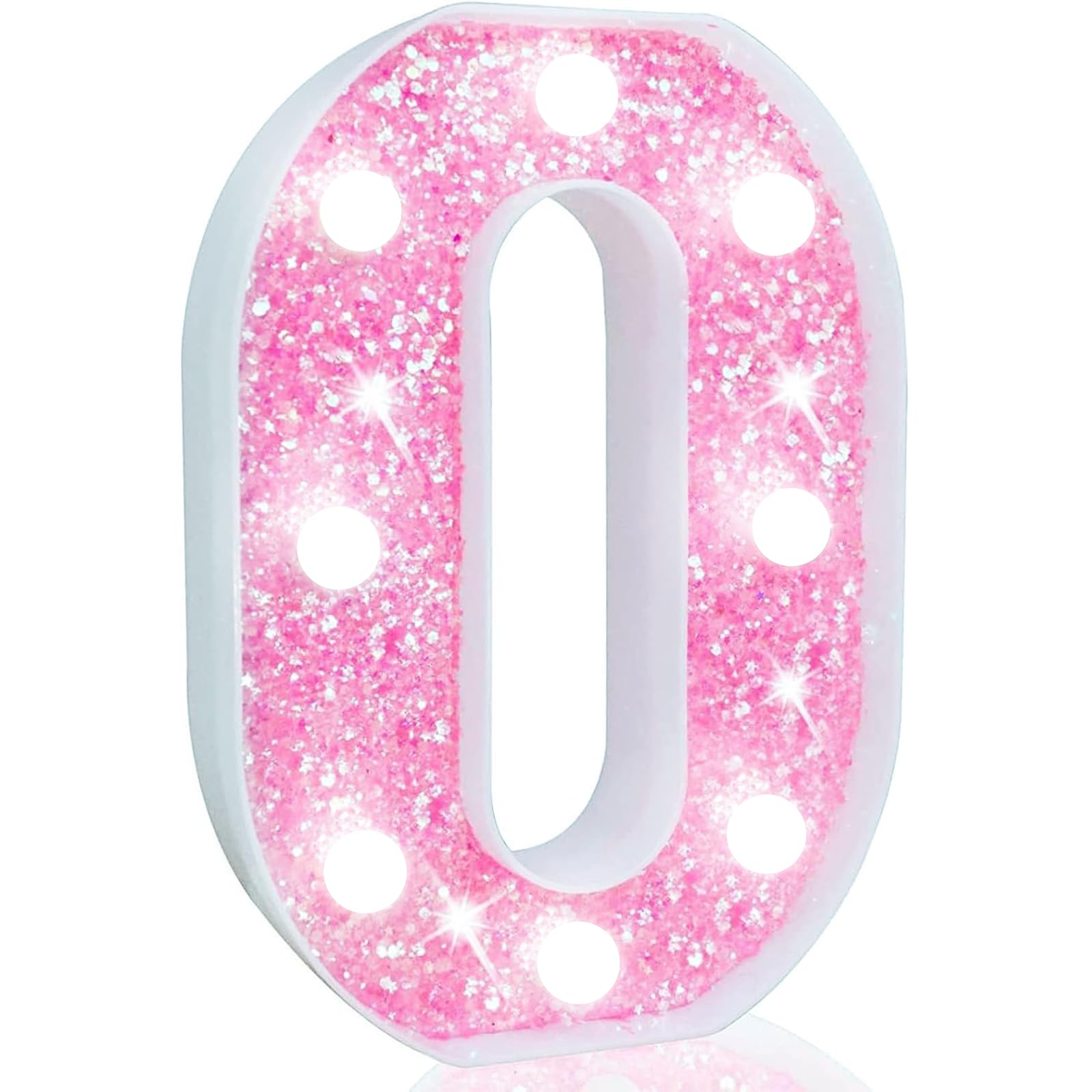 Pooqla LED Marquee Letter Lights, Light Up Letters Glitter Letter Sign Girls Gift, Battery Powered Night Light Pink Birthday Party Room Wedding Christmas Girls Bedroom Dorm Decoration, Cool White O