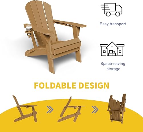 Miniatura 6 de Kingdura Silla Adirondack plegable, silla portátil de polietileno de alta densidad resistente a todo tipo de clima, silla de patio al aire libre de