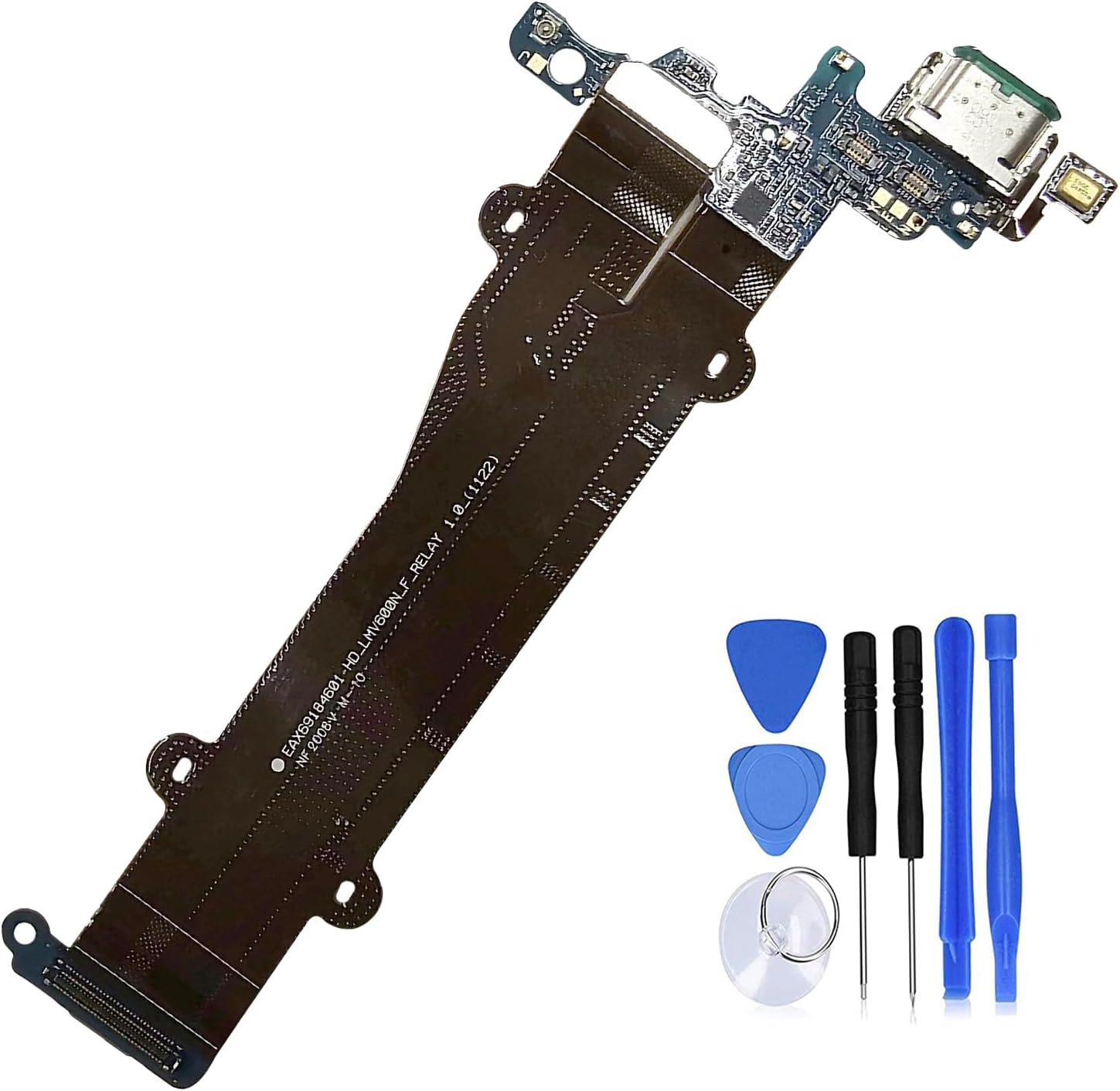 USB Charging Port Board Flex Cable with Mic and Waterproof Rubber Ring for LG V60 ThinQ 5G V600AM V600TM+Tools