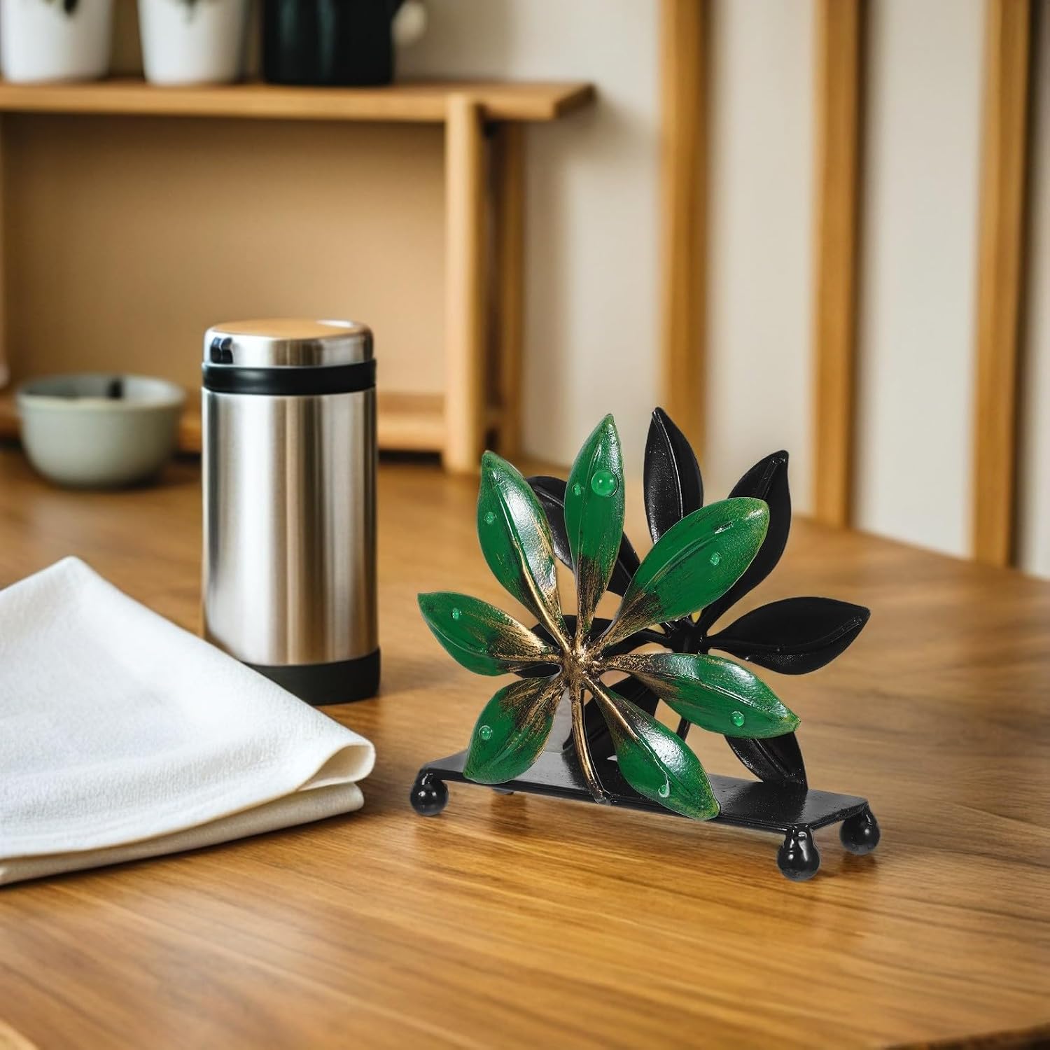 Rustic Leaf Napkin Holder Tabletop Decorative Paper Towel Dispenser Tropical Leaf Design Kitchen Dining Table Organizer