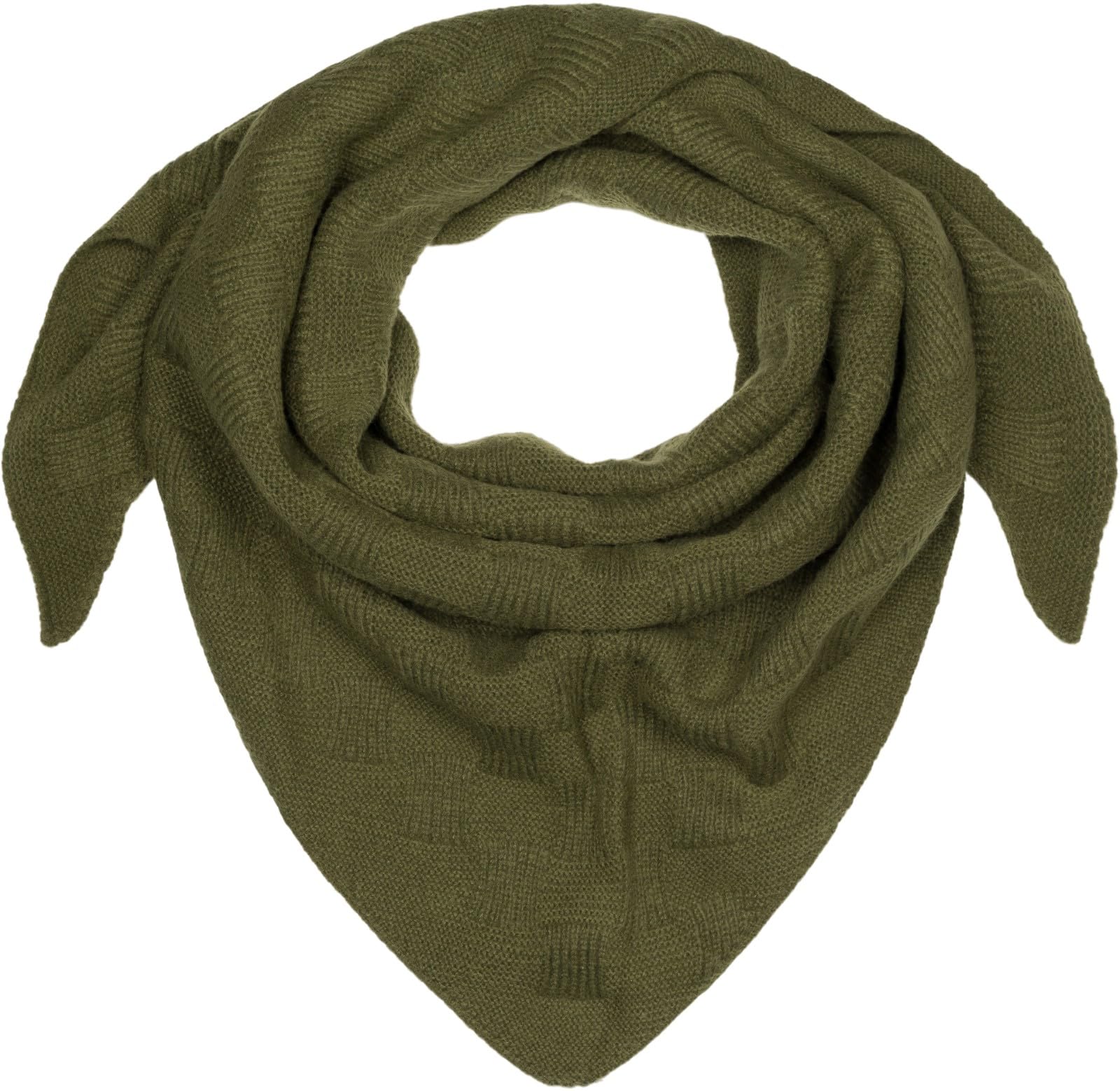 Stylebreaker Women's Olive Xxl Knitted Triangle Scarf Unicoloured With Checkerboard Knitted Pattern, Maxi Scarf, Triangular Scarf, Warm Winter Scarf 01020047, Colour: