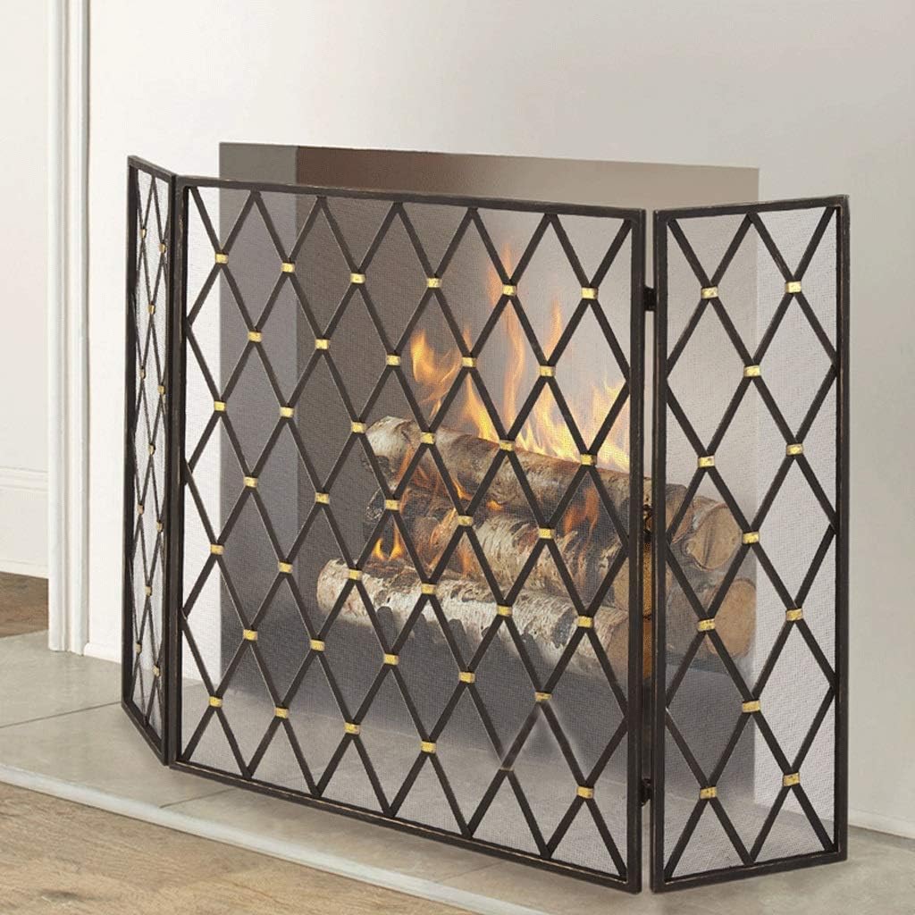 Adjustable 3-Panel Fireplace Screen, Black Spark Guard, Fire Safety Protector, Decorative Hearth Guard for Home, Firepit Accessories, Heat Resistant Barrier