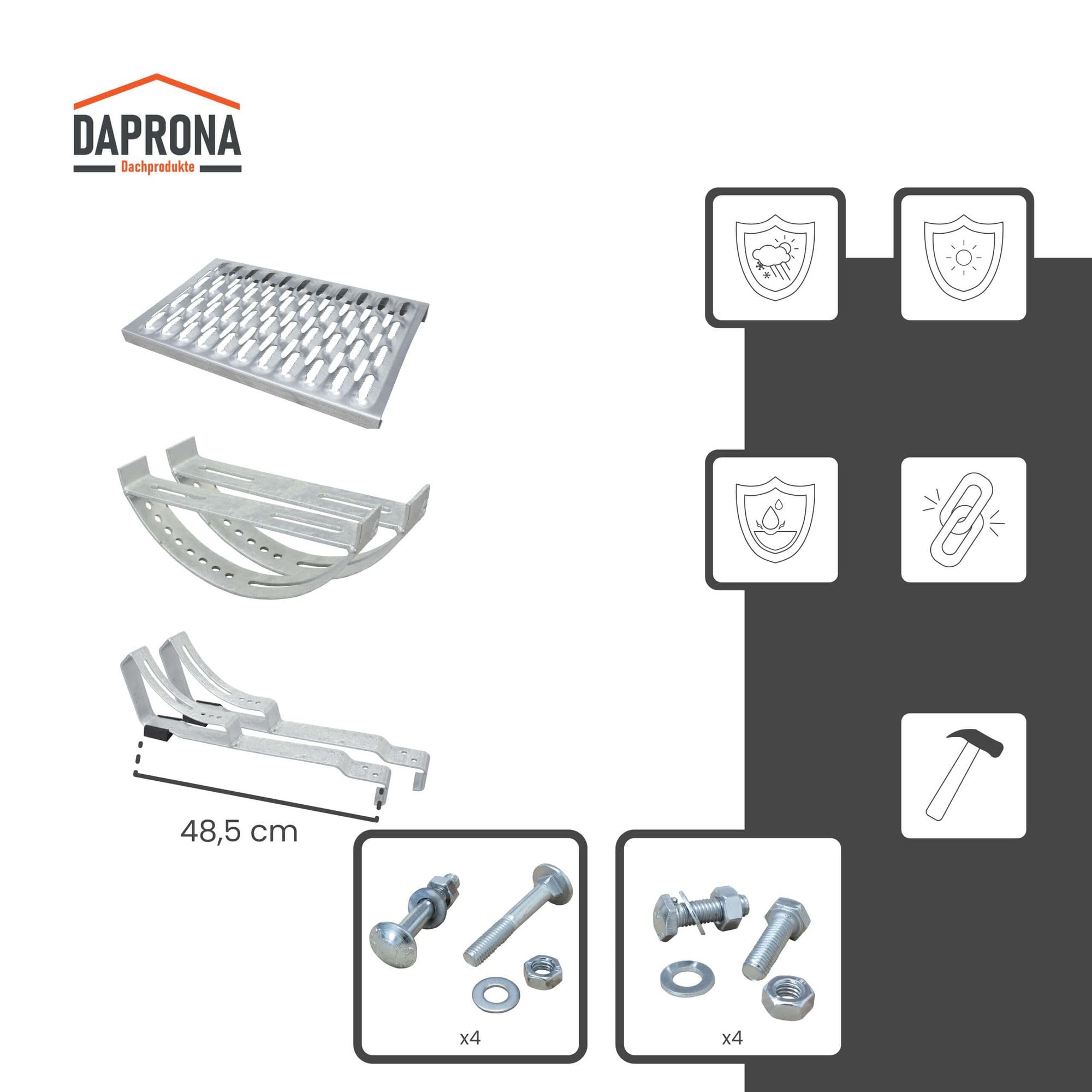 set pedane per tegole ondulate 60cm, argento, per spazzacamini incluso materiale di montaggio, certificato TÜV Rheinland