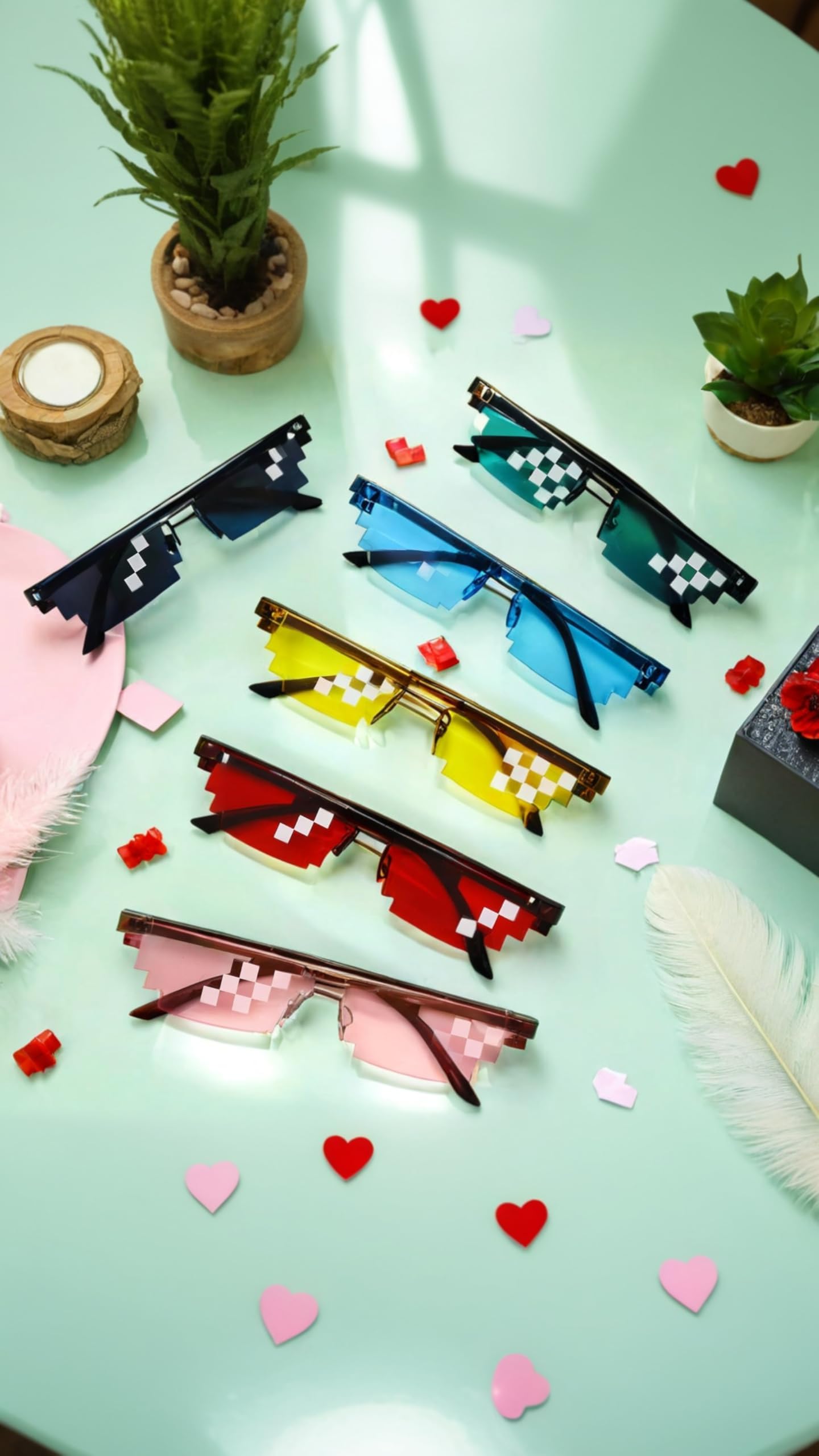 Sweet seven 6 Pairs Multicolored Pixel Sunglasses for Party and Holiday Fun