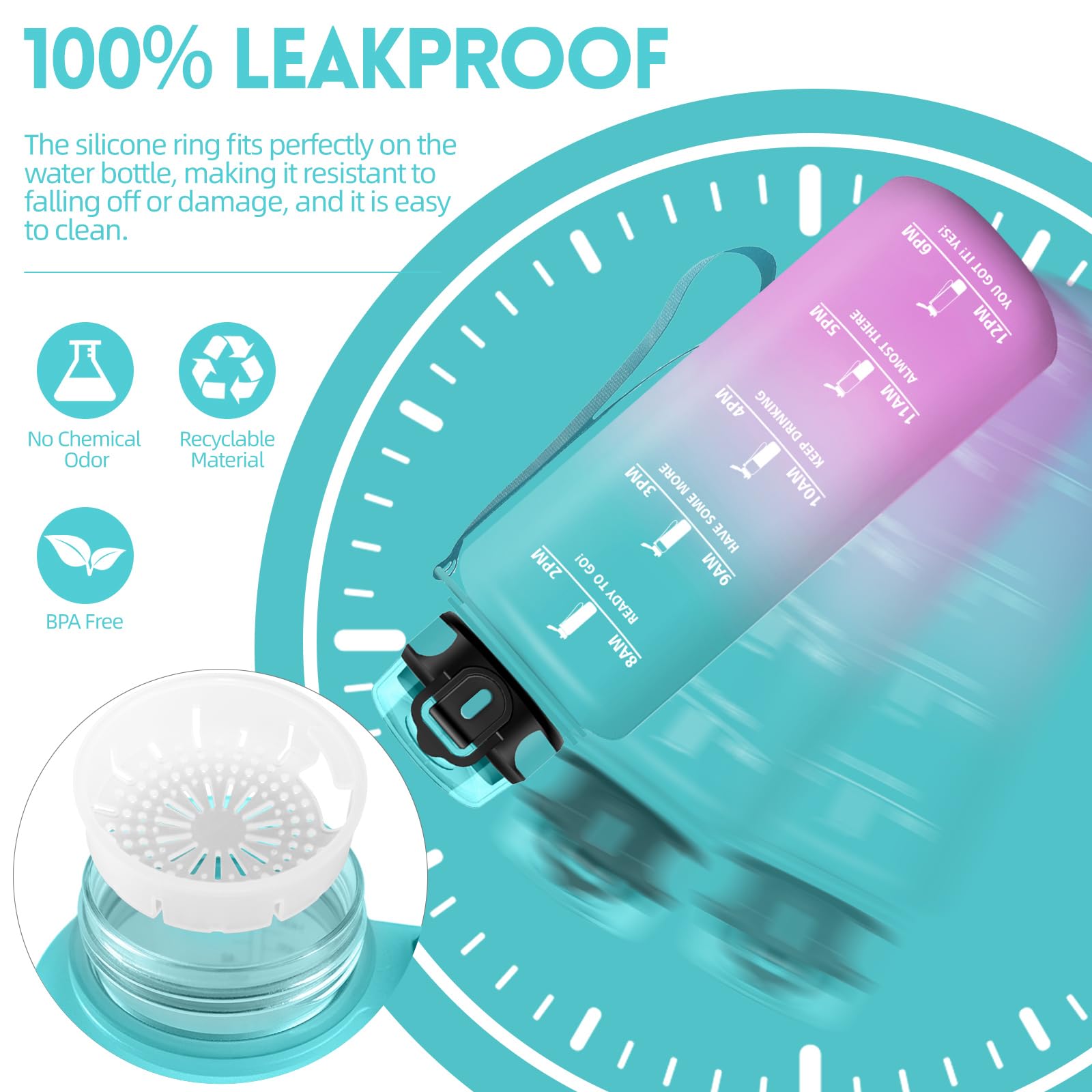 Borraccia, 1500ML Senza BPA, Borraccia Bambini, Design della serratura a prova di perdite, Borraccia Motivazionale, Con marca temporale, Bottiglia Acqua per Yoga, Scalare Montagne - Verde Polvere