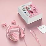 Wantek Cat Ear Gaming Headset with RGB Lights, Noise Canceling Mic, 50mm Drivers Surround Sound - Wired Over-Ear Headphones for PC, PS4/PS5, Xbox, Switch (Pink)