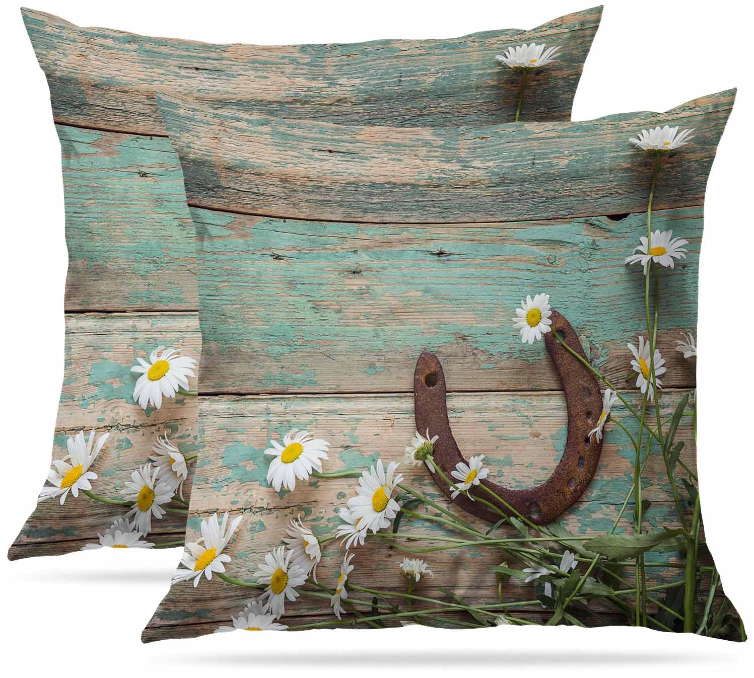 Zovinex Teal Rustic Wooden Cushion Covers 50 X 50 Cm Set Of 2 Pack Soft Short Plush Decorative Square Throw Pillow Case Pillowcases For Sofa Bedroom Outdoor Home Office Car Decor With Invisible Zipper