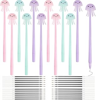 Outus 12 Pcs Novelty Jellyfish Pens Wiggle Bendable Soft Silicone Ballpoint Pens with 24 Pieces Refills Black Ink 0.5mm for School Classroom Office Birthday Party Supplies Jellyfish Lover