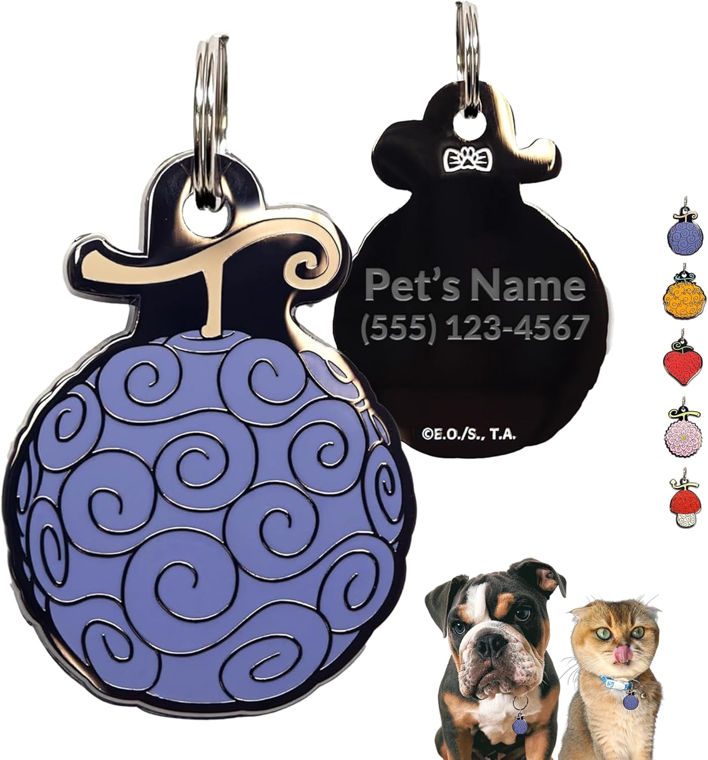 One Piece Anime Dog Tags Personalized for Pets: Officially Licensed Devil Fruit Custom Cat & Dog Name Tag, Engraved Pet ID for Collar, Free Engraving, Fade Resistant Zinc Enamel (Gum-Gum Fruit)