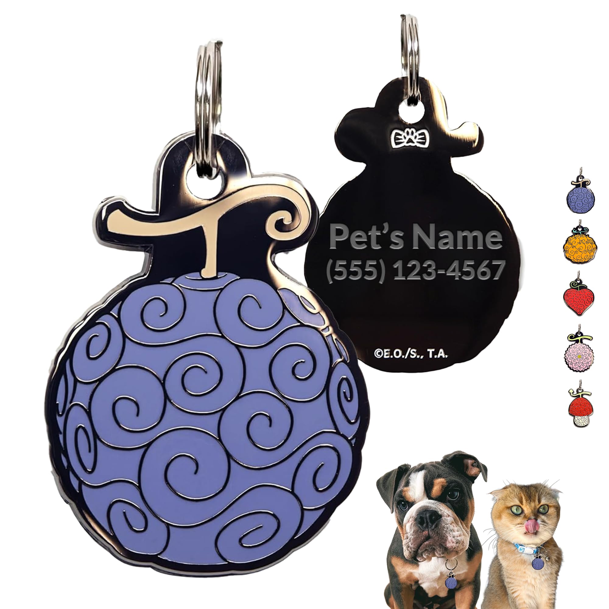 One Piece Anime Dog Tags Personalized for Pets: Officially Licensed Devil Fruit Custom Cat & Dog Name Tag, Engraved Pet ID for Collar, Free Engraving,