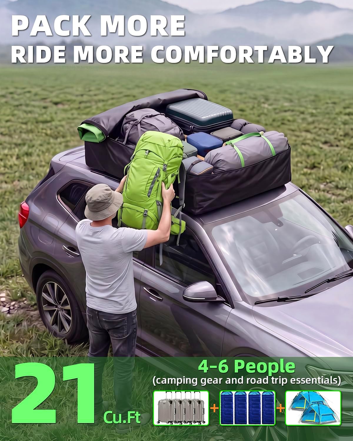 Rooftop Cargo Carrier Waterproof PVC Cargo Bag 21 Cu Ft