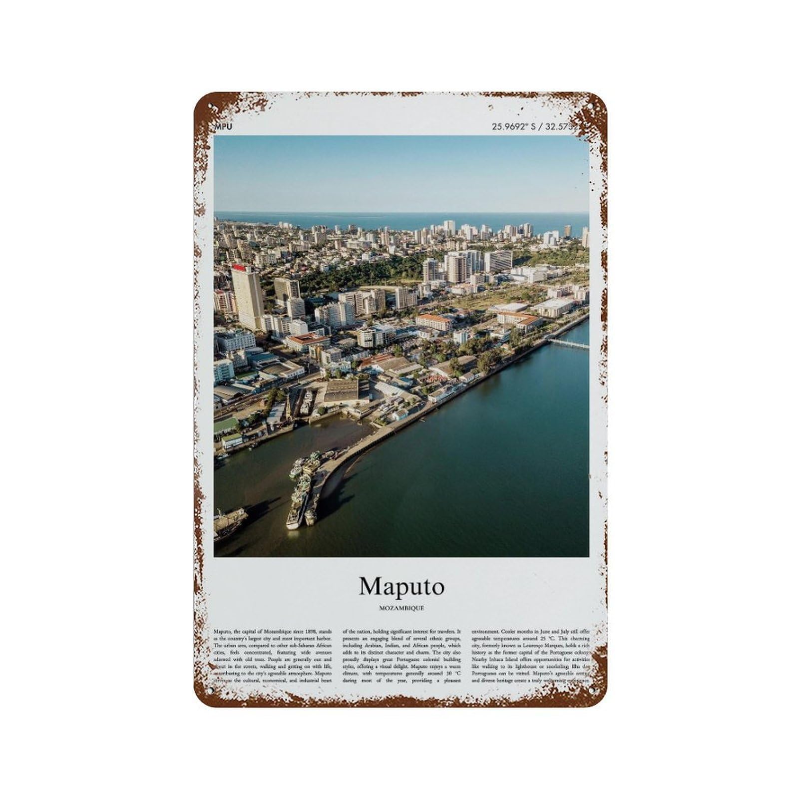 xiaoxiaoshen Maputo Mozambique City Scenery Wall Decor Art Metal Tin Poster Modern Home Decor Art Home Bar Shop Decorations Vintage Sign 30x20cm