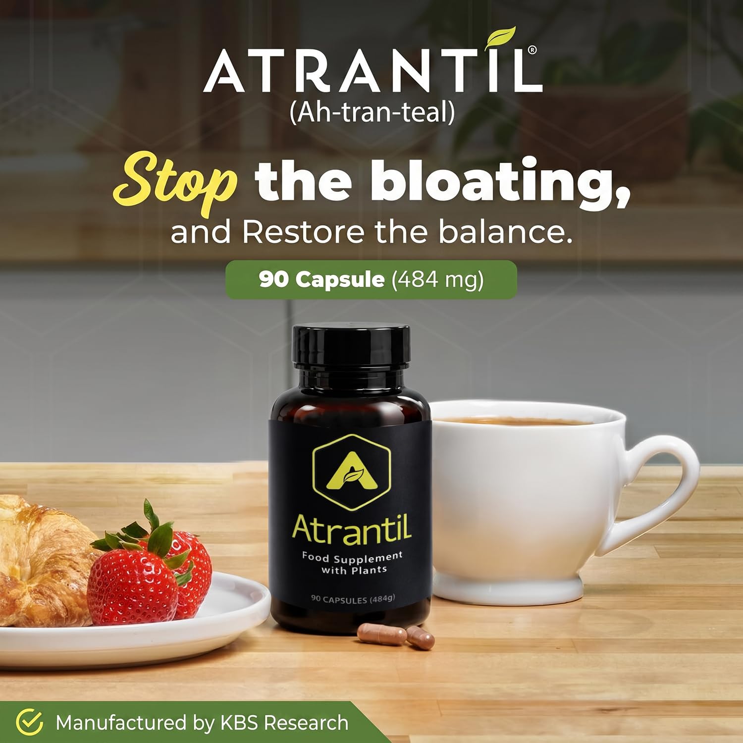 Atrantil Natural Digestive Aid for Bloating and Abdominal Discomfort, 90 Capsules