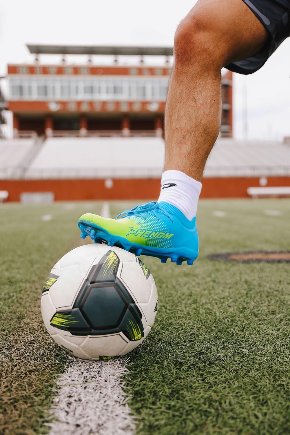 Phenom Elite Quantum Energy All-Purpose Cleats – Columbia Blue & Slime Edition | Carbon Fiber Lightweight Speed Cleats for Men’s & Kids