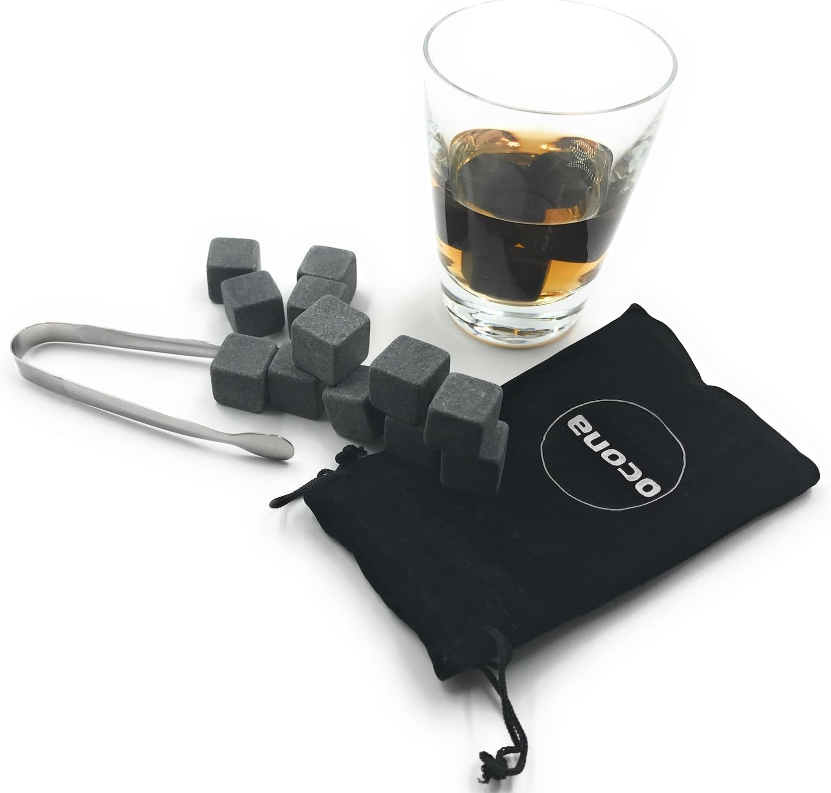 oconawhiskey stones, reusable ice cubes with ice tongs, soapstone (12 pieces)