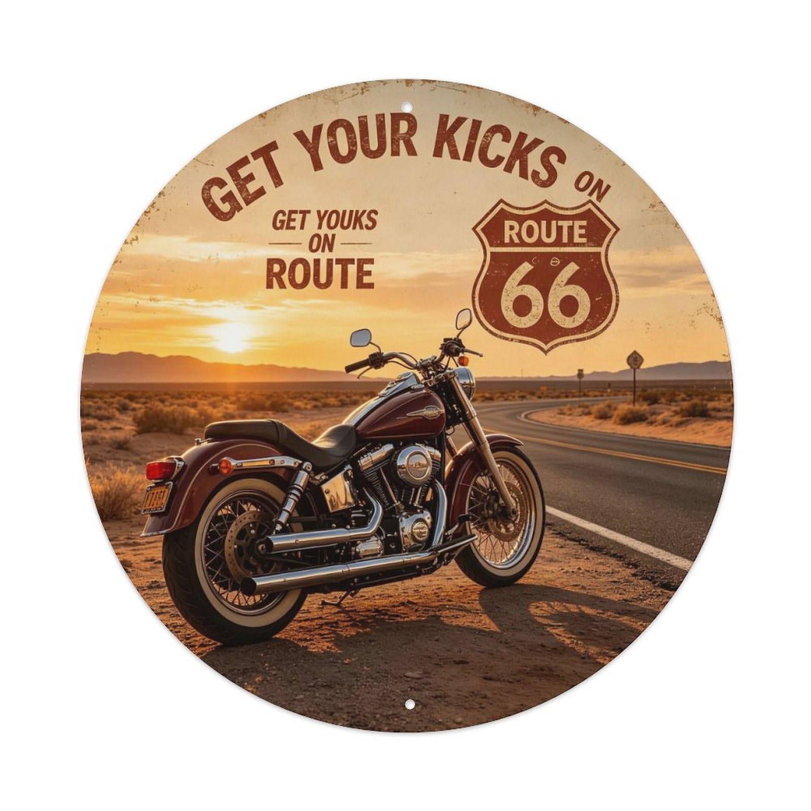 Route 66 Retro Motorcycle Metal Tin Sign Plaque