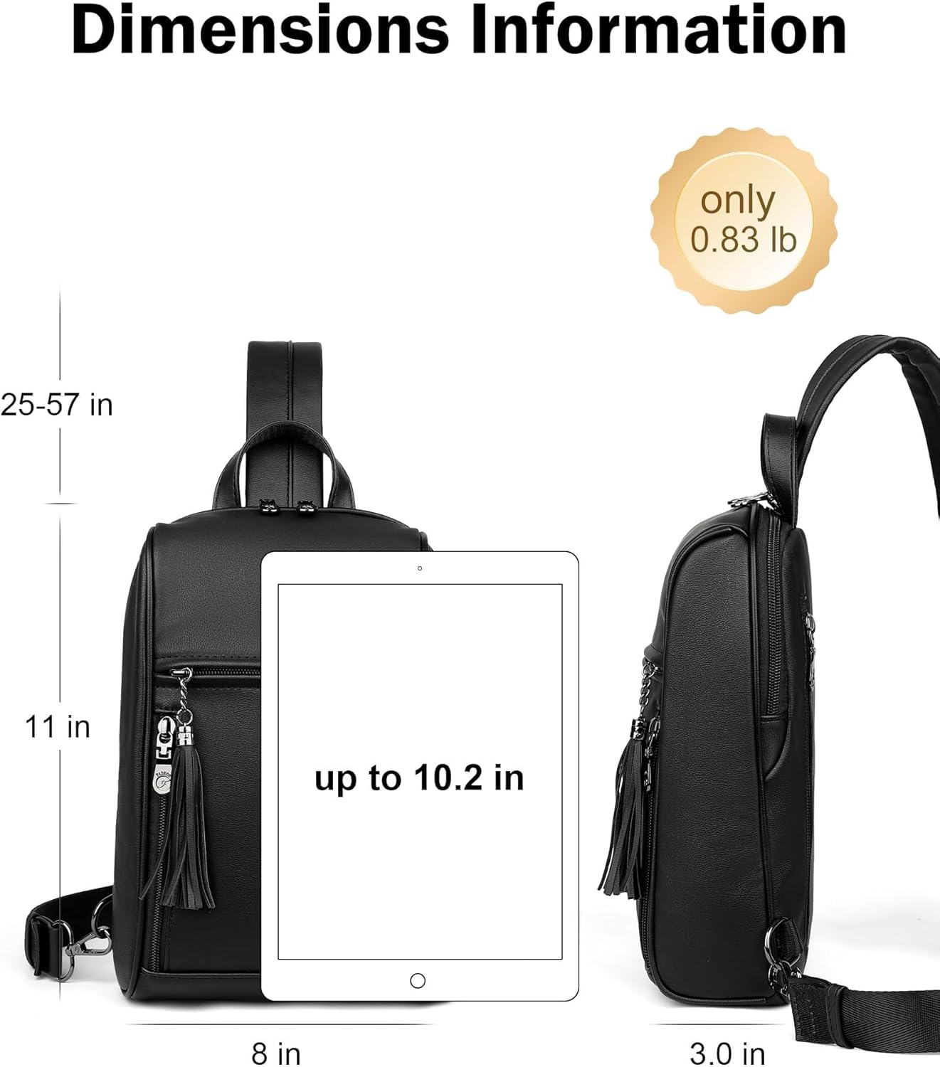 FADEON Sling Bag for Women, Crossbody Backpack with Tassels, Designer Leather Shoulder Chest Bags for Travel - Image 2