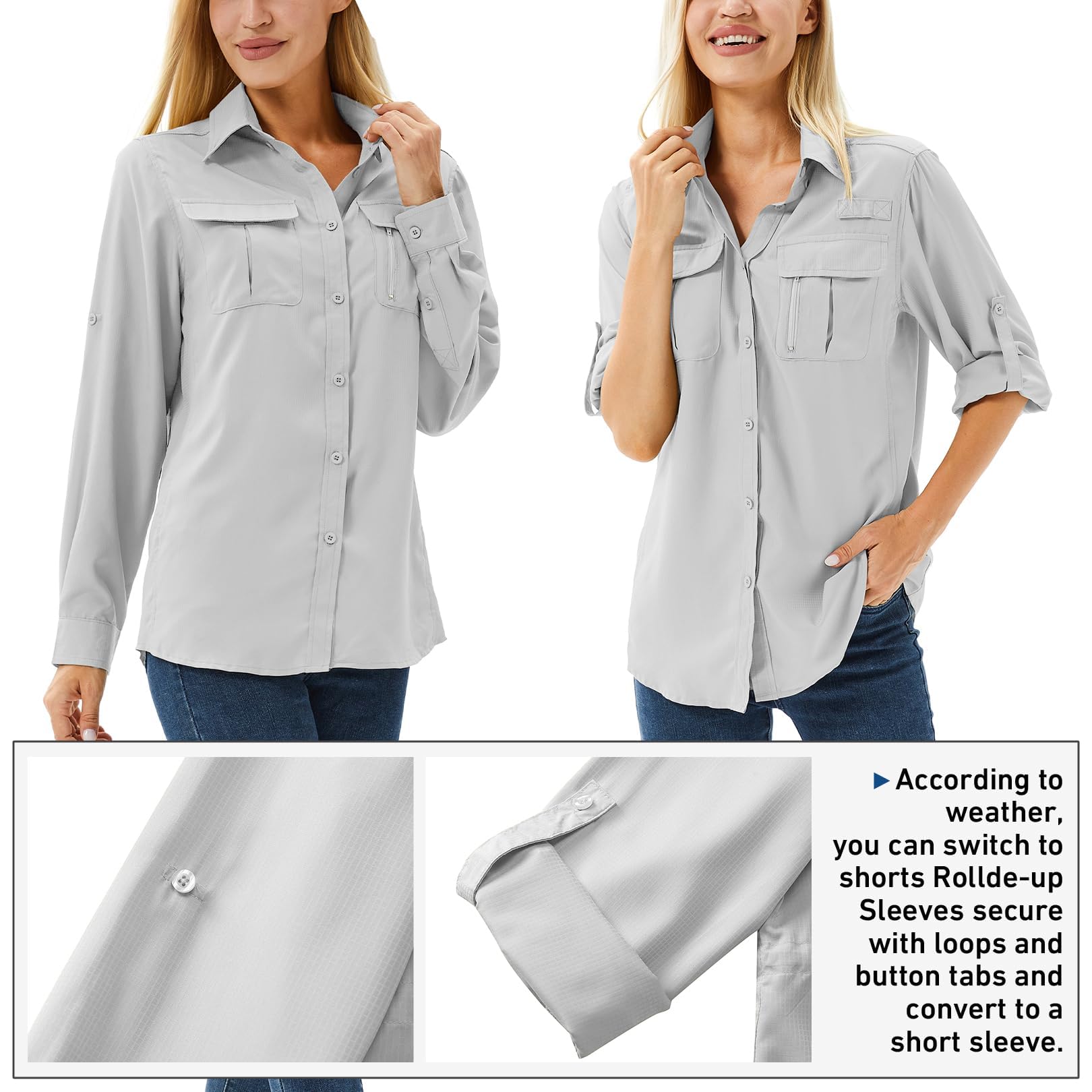 Camicie da donna lunghe da trekking top da donna manica protezione solare UV asciugatura rapida casual all'aperto safari passeggiate pesca escursionismo viaggi camicie
