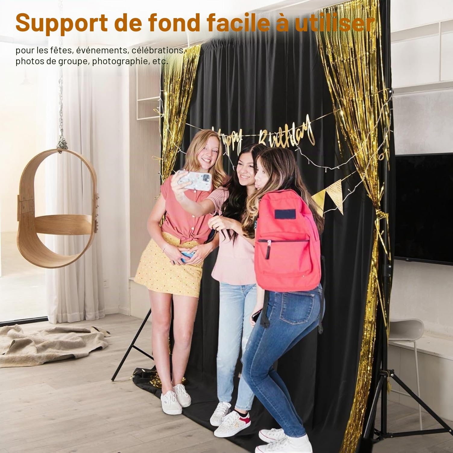 EMART Système de Support de Toile de Fond Réglable 2,6m x 3m avec 2 Sacs Sable et 1 Sac de Transport pour Studio Photo, Photographie, Diffusion en Direct, Fête, Mariage