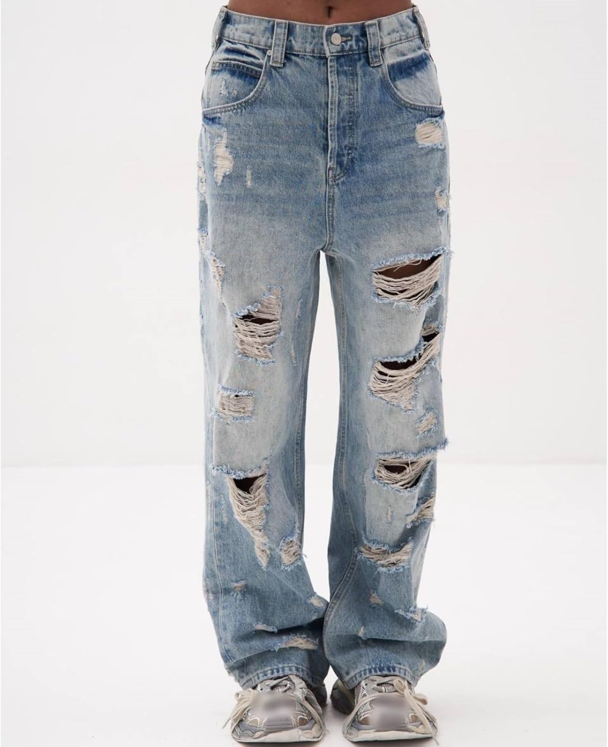 Low Rise Ripped Jeans for Women Trendy Cut Out Plus Size Casual Retro Wide Leg Pants