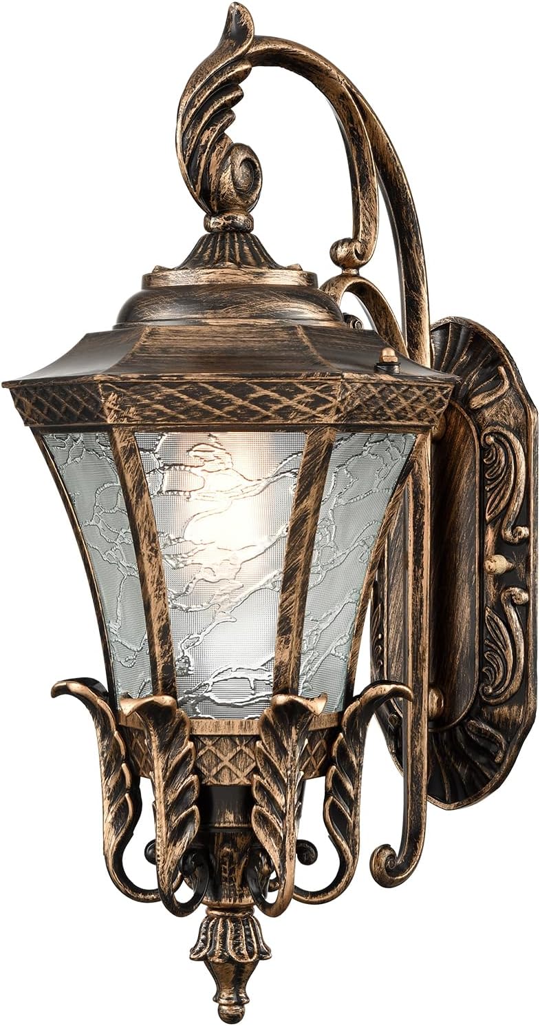 Black and Gold Sconces Wall Lighting, 20.87" H Exterior Wall Light Fixture, Waterproof Aluminium with Glass Outdoor Lanterns for Front Porch Patio Garage Hallway Retro Brass