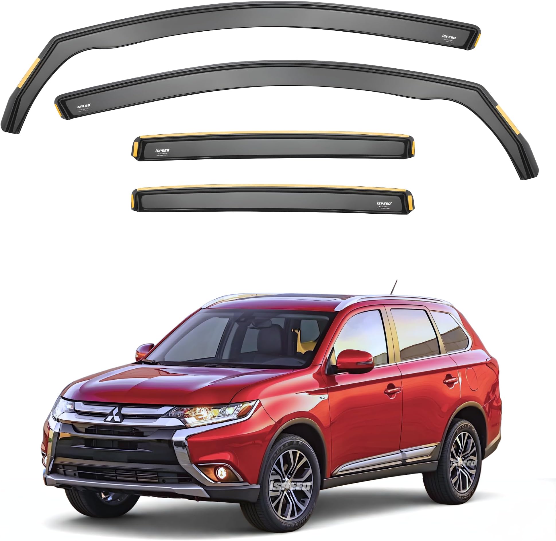 iSpeed Wind Deflectors For Mitsubishi Outlander mk3 2012-2021 5 Door SUV 4pc Set - Keep Your Car Ventilated in Rain - Reduce Wind Turbulence - Tinted In-Channel Type