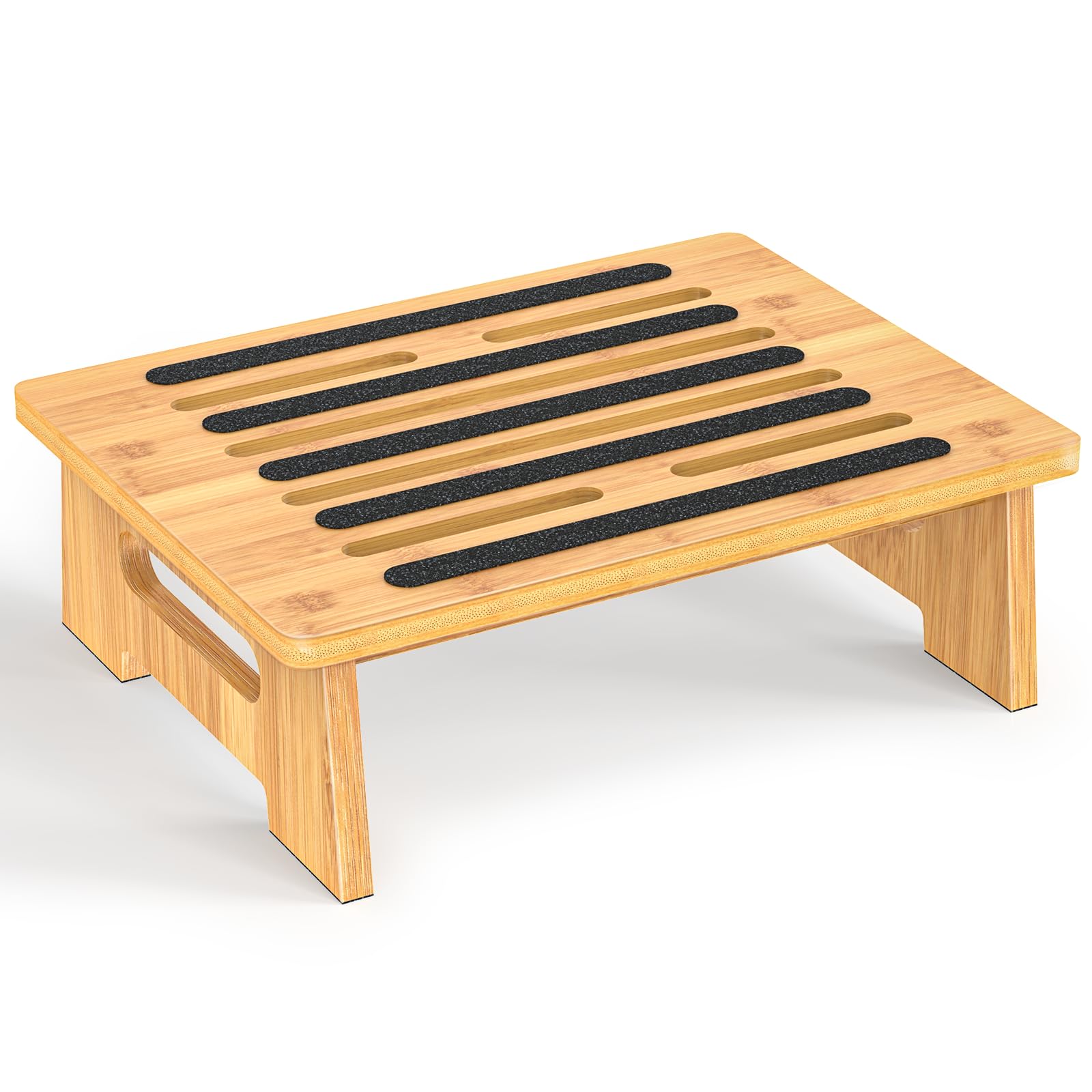 Selucky Bamboo One Step Stool For Adults Seniors And Kids With Non-Slip Surface, Natural Stepping Stools For High Bed, Bathroom And Kitchen, Hold Up To 450 Lbs, Lightweight, Waterproof, Easy To Install