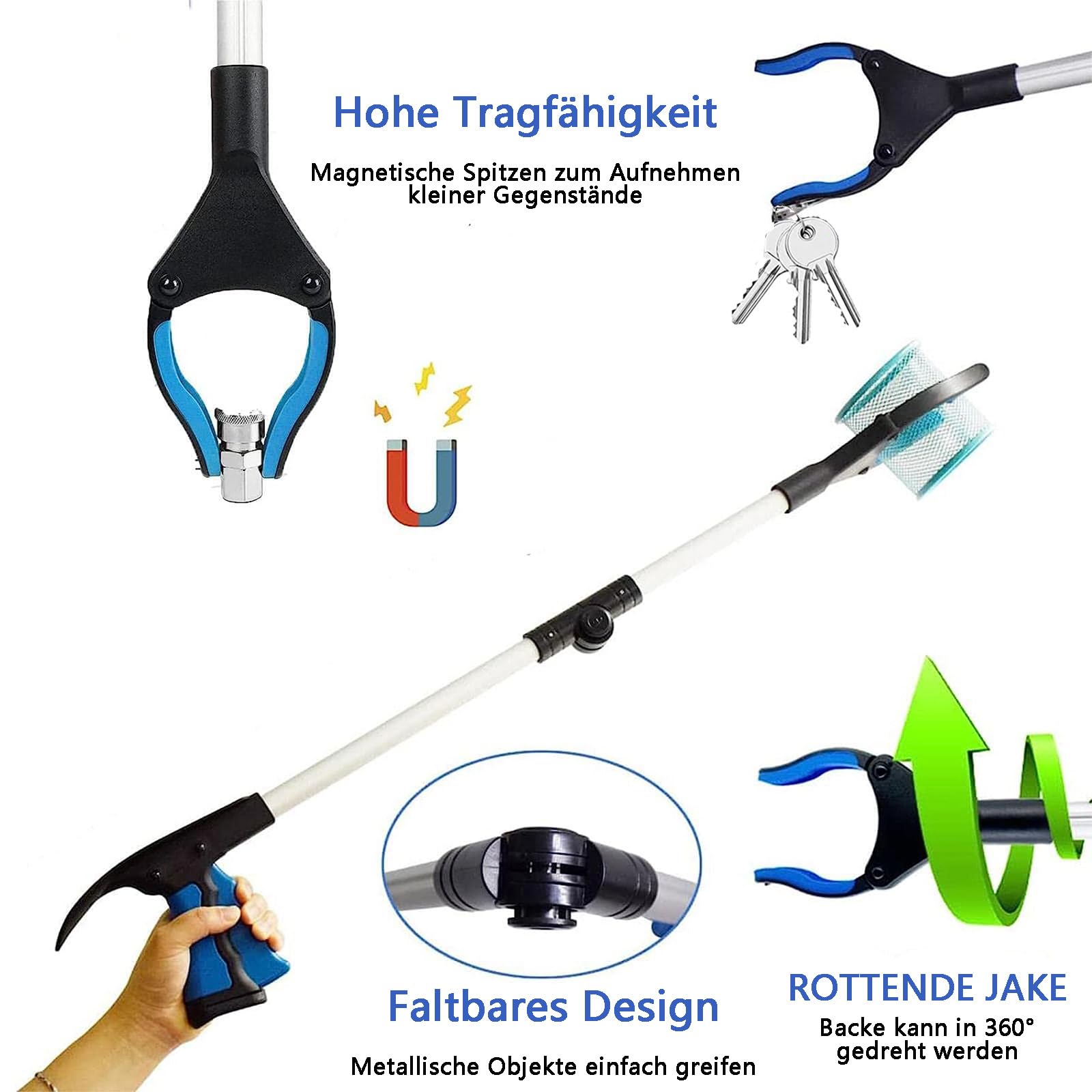 Szczypce chwytakowe dla seniorów, aluminiowe szczypce chwytakowe, długie, 80 cm, składane chwytaki z magnetycznymi końcówkami, pomoc chwytająca, dla osób niepełnosprawnych, chwytak do zbierania