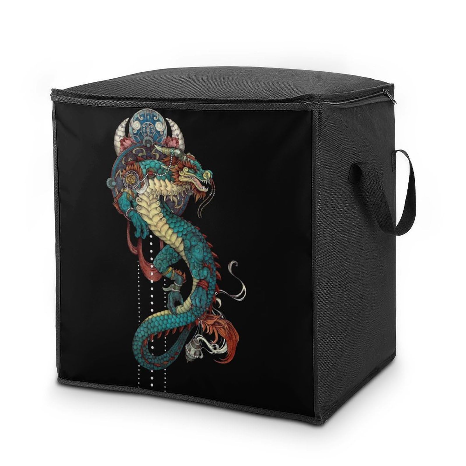 Lyfthologen 70L Storage Bags, Mythical Dragon Storage Box with Lid Zipper And Handles, Clothes Bags for Quilt, Blankets, Bedding
