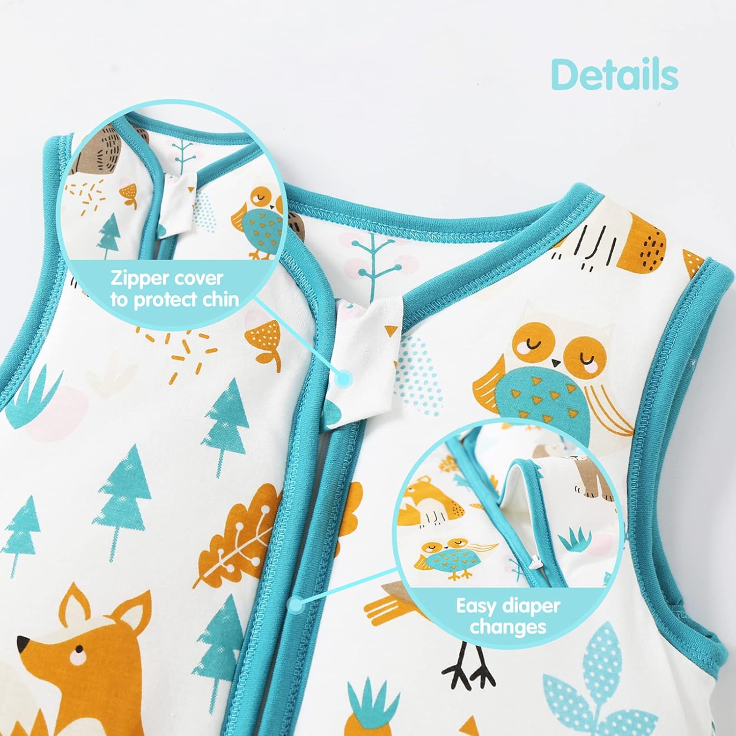 Mosebears Sleep Sack Baby Winter Wearable Blanket with 2-Way Zipper,2.5 TOG Cotton Sleep Sack Unisex (Animal World, 6-12 Months) : Baby