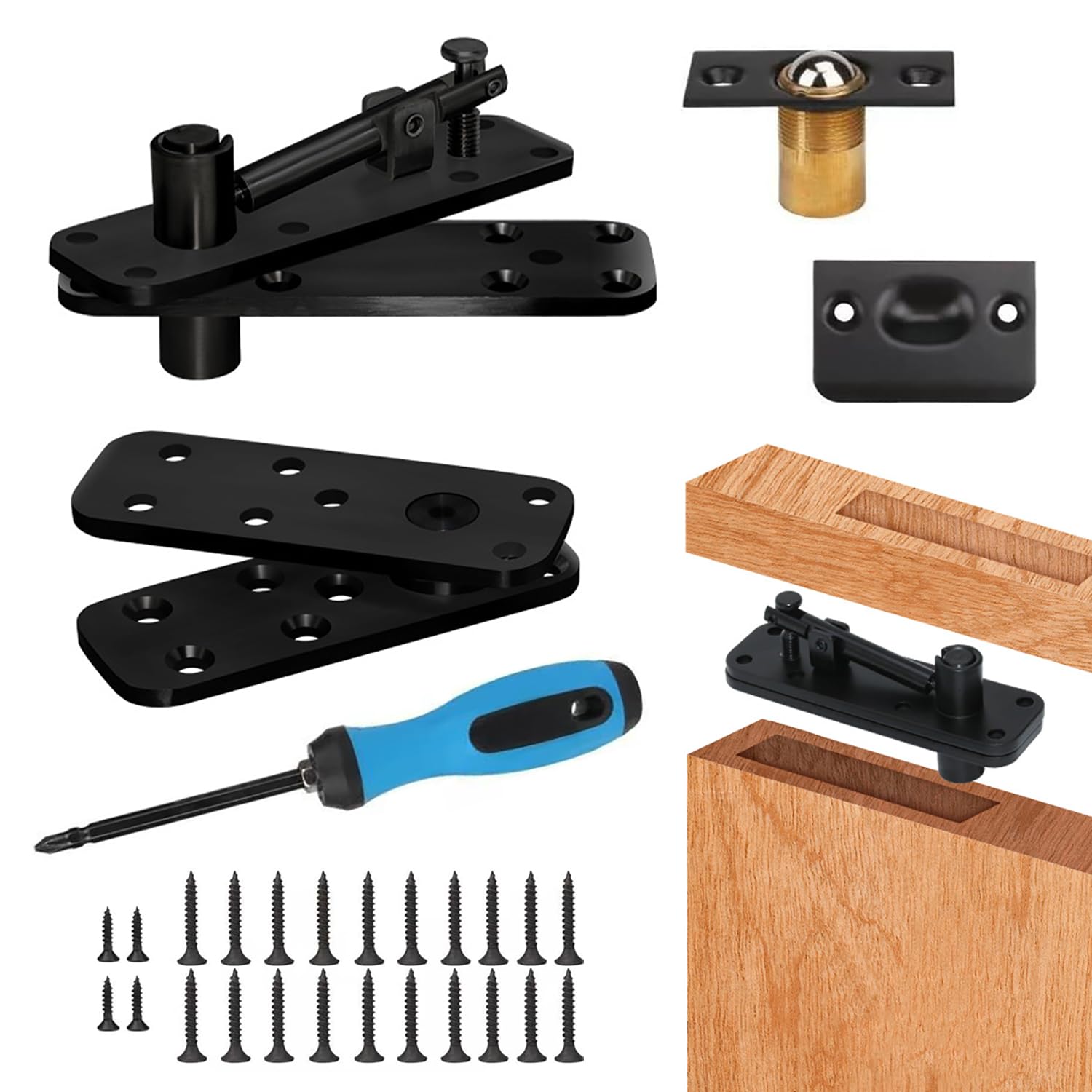 Bisagra para Puerta Oculta, Bisagra Oculta de 360° de Rotación, Carga de 570 Libras, Acero Inoxidable, Para Puertas Secretas, de Librería, Murphy y de Estante, Negro